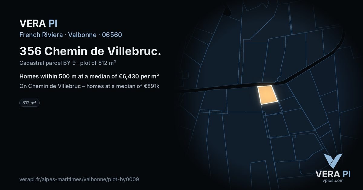 356 Chemin de Villebruc, Valbonne at night – the plot lit, the parcels around coloured by the prices near them