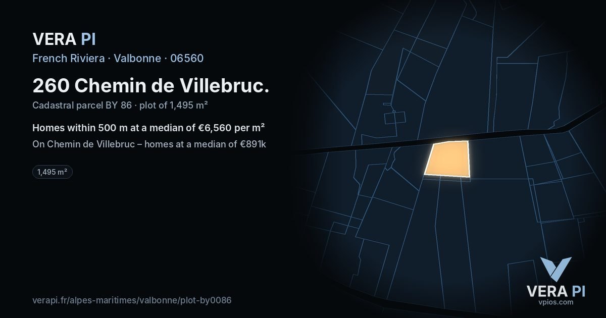 260 Chemin de Villebruc, Valbonne at night – the plot lit, the parcels around coloured by the prices near them