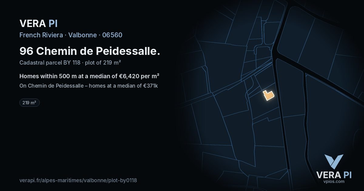 96 Chemin de Peidessalle, Valbonne at night – the plot lit, the parcels around coloured by the prices near them
