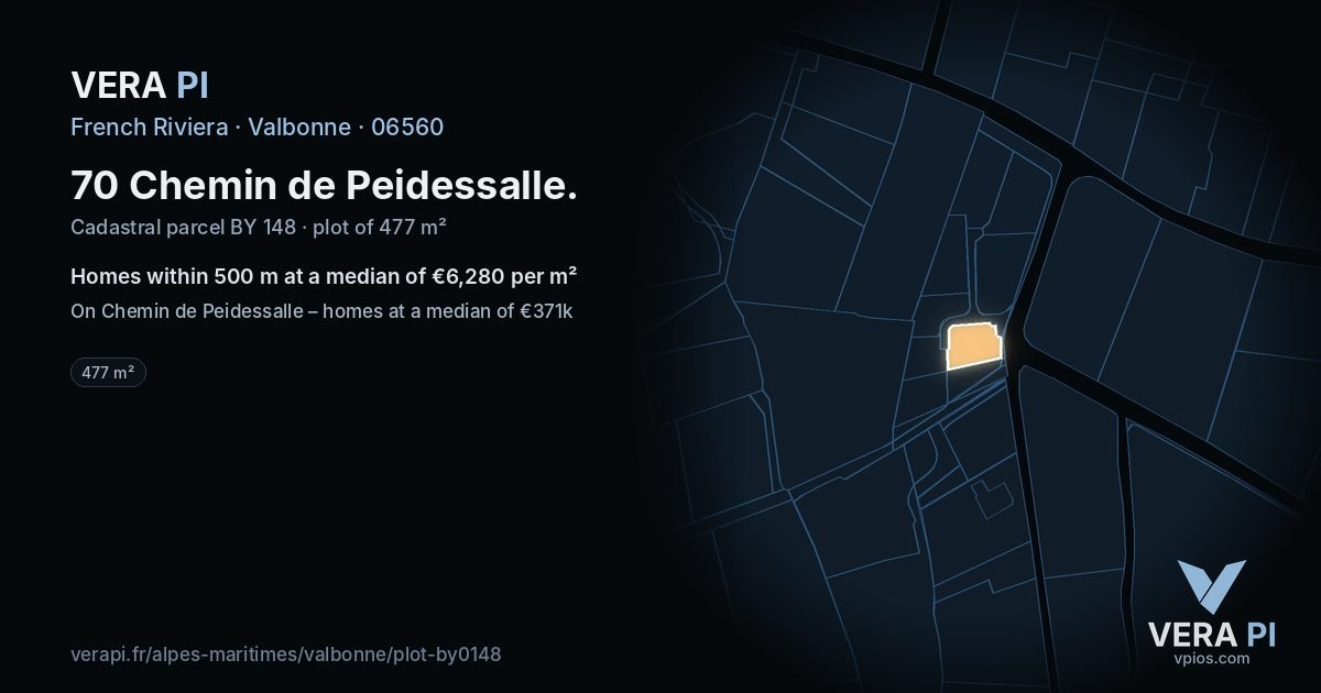 70 Chemin de Peidessalle, Valbonne at night – the plot lit, the parcels around coloured by the prices near them