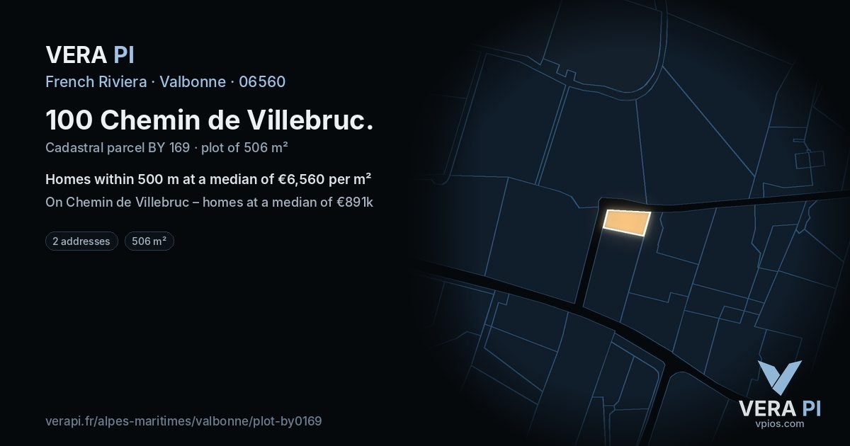 100 Chemin de Villebruc, Valbonne at night – the plot lit, the parcels around coloured by the prices near them