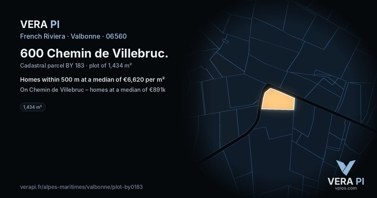 600 Chemin de Villebruc, Valbonne at night – the plot lit, the parcels around coloured by the prices near them