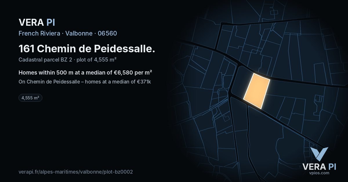 161 Chemin de Peidessalle, Valbonne at night – the plot lit, the parcels around coloured by the prices near them