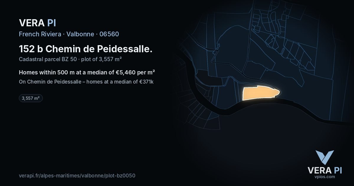 152 b Chemin de Peidessalle, Valbonne at night – the plot lit, the parcels around coloured by the prices near them