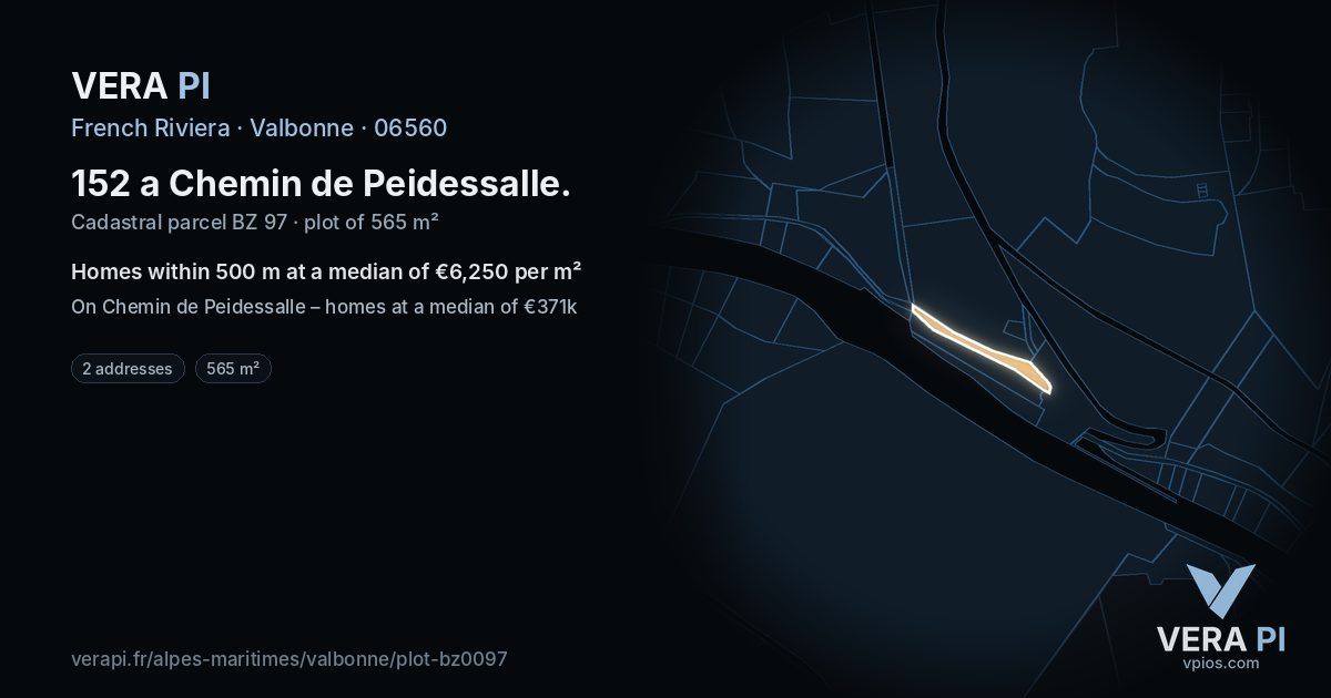 152 a Chemin de Peidessalle, Valbonne at night – the plot lit, the parcels around coloured by the prices near them