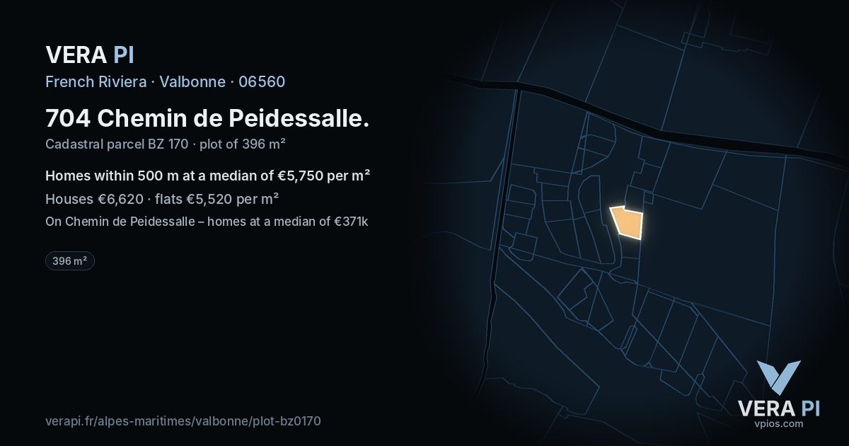 704 Chemin de Peidessalle, Valbonne at night – the plot lit, the parcels around coloured by the prices near them