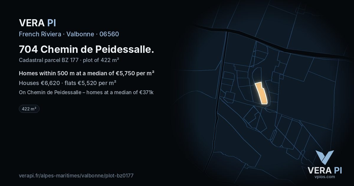 704 Chemin de Peidessalle, Valbonne at night – the plot lit, the parcels around coloured by the prices near them