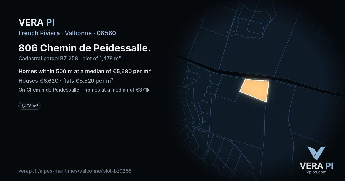 806 Chemin de Peidessalle, Valbonne at night – the plot lit, the parcels around coloured by the prices near them