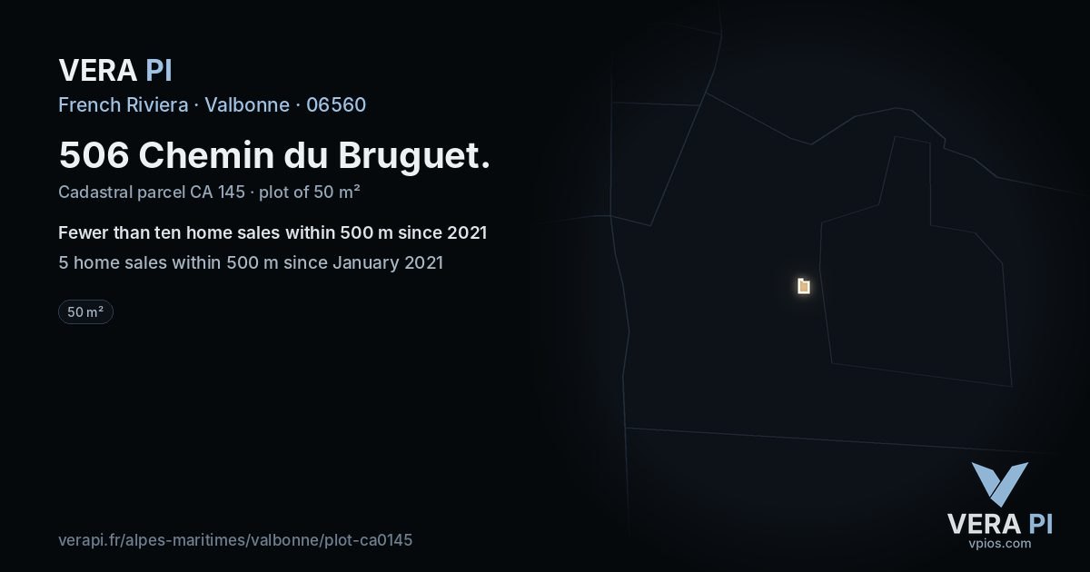 506 Chemin du Bruguet, Valbonne at night – the plot lit, the parcels around coloured by the prices near them
