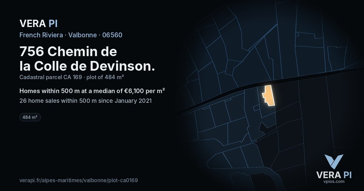 756 Chemin de la Colle de Devinson, Valbonne at night – the plot lit, the parcels around coloured by the prices near them