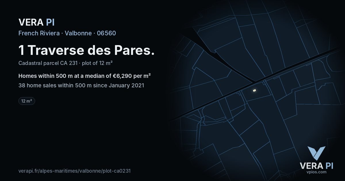 1 Traverse des Pares, Valbonne at night – the plot lit, the parcels around coloured by the prices near them