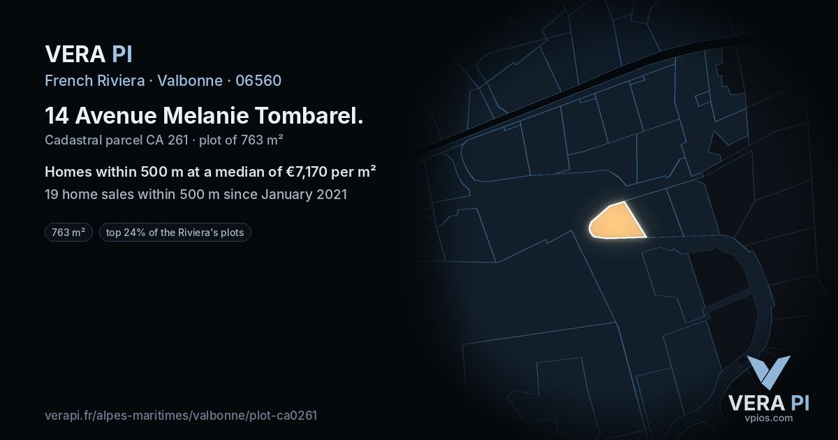 14 Avenue Melanie Tombarel, Valbonne at night – the plot lit, the parcels around coloured by the prices near them