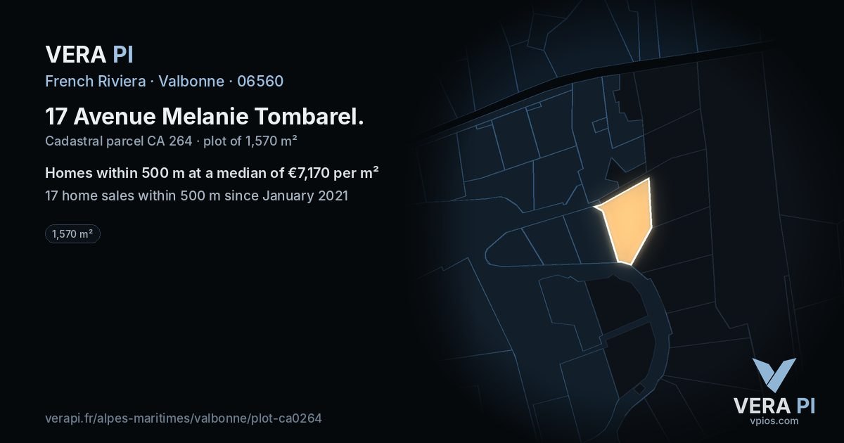 17 Avenue Melanie Tombarel, Valbonne at night – the plot lit, the parcels around coloured by the prices near them