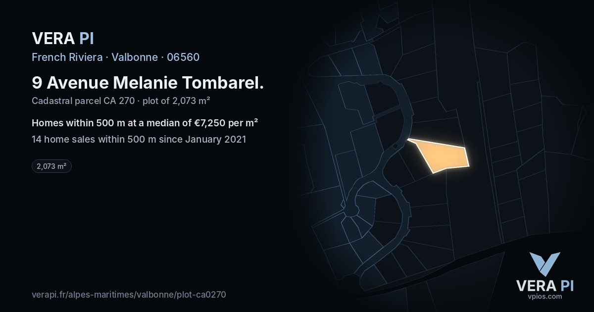 9 Avenue Melanie Tombarel, Valbonne at night – the plot lit, the parcels around coloured by the prices near them
