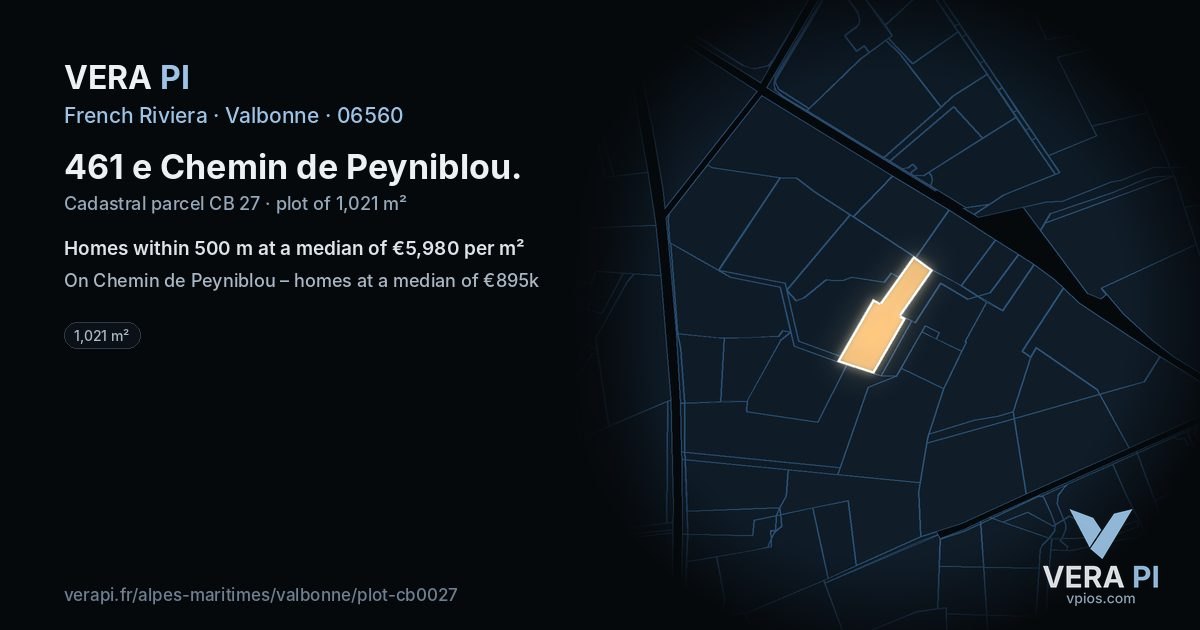 461 e Chemin de Peyniblou, Valbonne at night – the plot lit, the parcels around coloured by the prices near them
