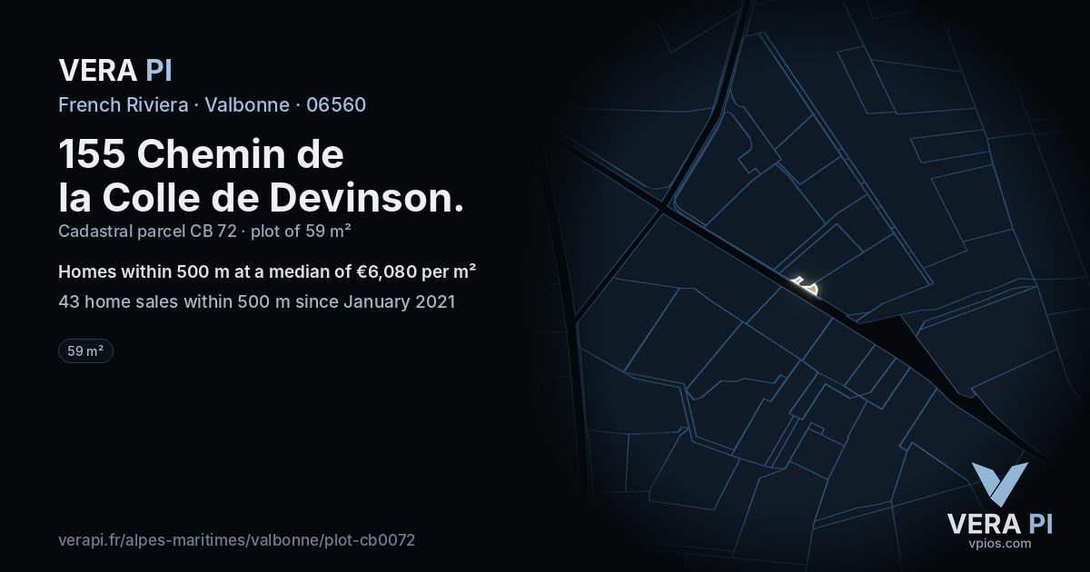 155 Chemin de la Colle de Devinson, Valbonne at night – the plot lit, the parcels around coloured by the prices near them