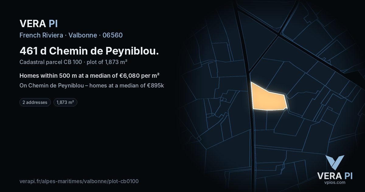 461 d Chemin de Peyniblou, Valbonne at night – the plot lit, the parcels around coloured by the prices near them