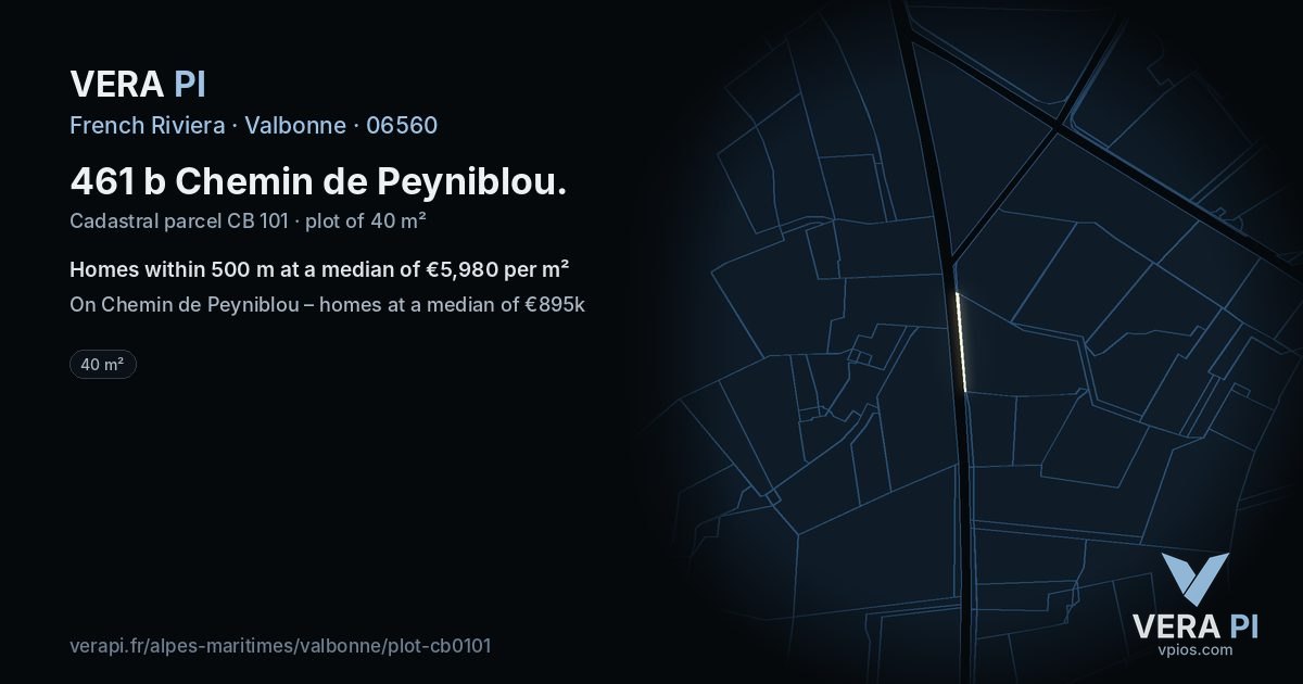 461 b Chemin de Peyniblou, Valbonne at night – the plot lit, the parcels around coloured by the prices near them