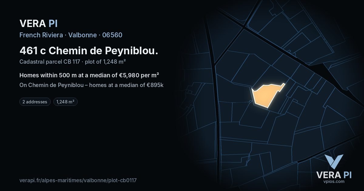 461 c Chemin de Peyniblou, Valbonne at night – the plot lit, the parcels around coloured by the prices near them
