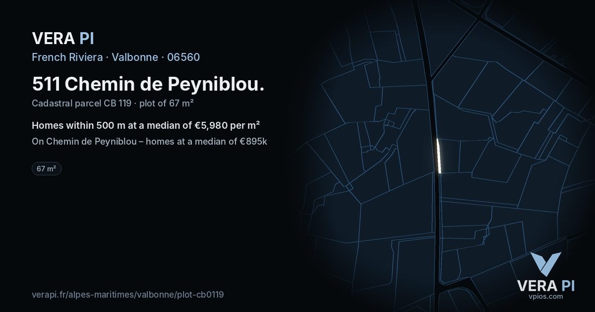 511 Chemin de Peyniblou, Valbonne at night – the plot lit, the parcels around coloured by the prices near them