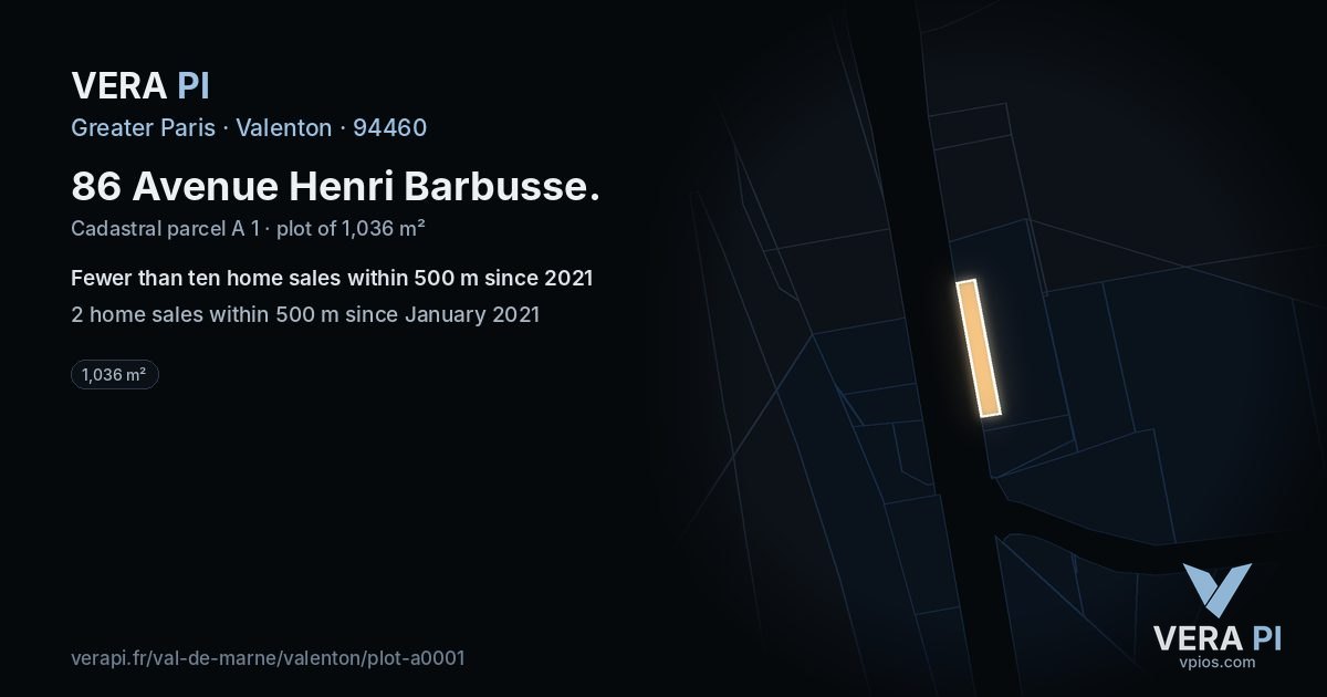 86 Avenue Henri Barbusse, Valenton at night – the plot lit, the parcels around coloured by the prices near them