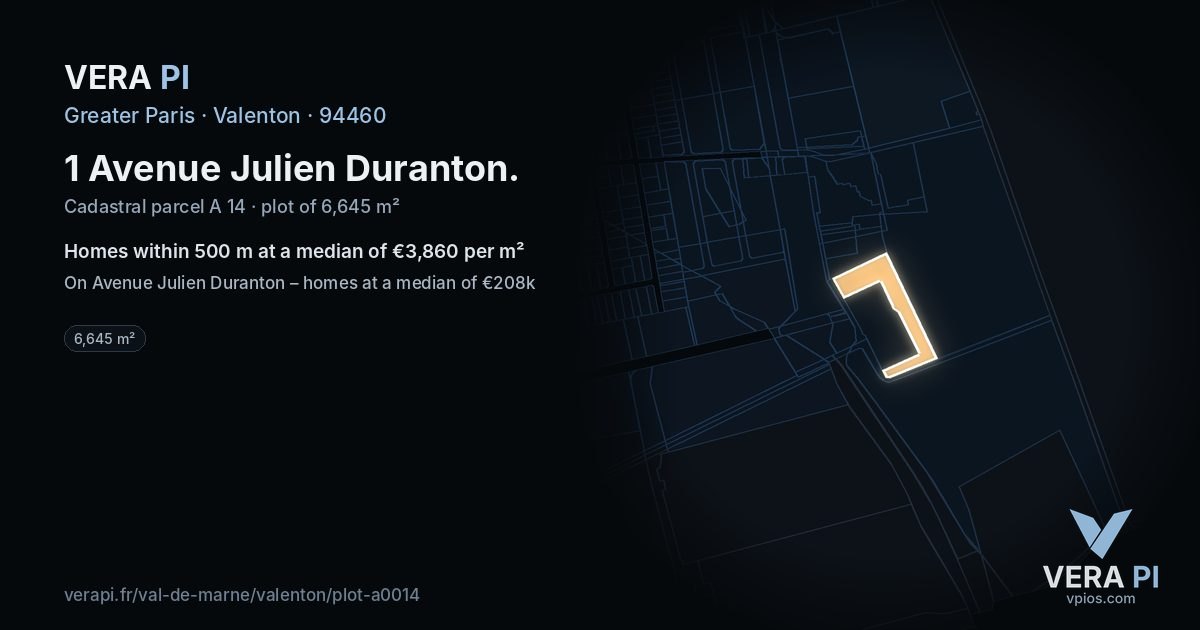 1 Avenue Julien Duranton, Valenton at night – the plot lit, the parcels around coloured by the prices near them