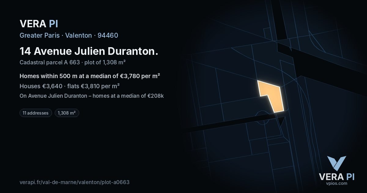 14 Avenue Julien Duranton, Valenton at night – the plot lit, the parcels around coloured by the prices near them