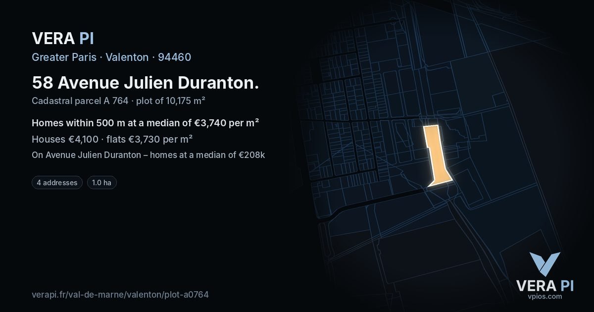 58 Avenue Julien Duranton, Valenton at night – the plot lit, the parcels around coloured by the prices near them