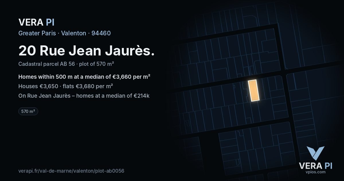 20 Rue Jean Jaurès, Valenton at night – the plot lit, the parcels around coloured by the prices near them