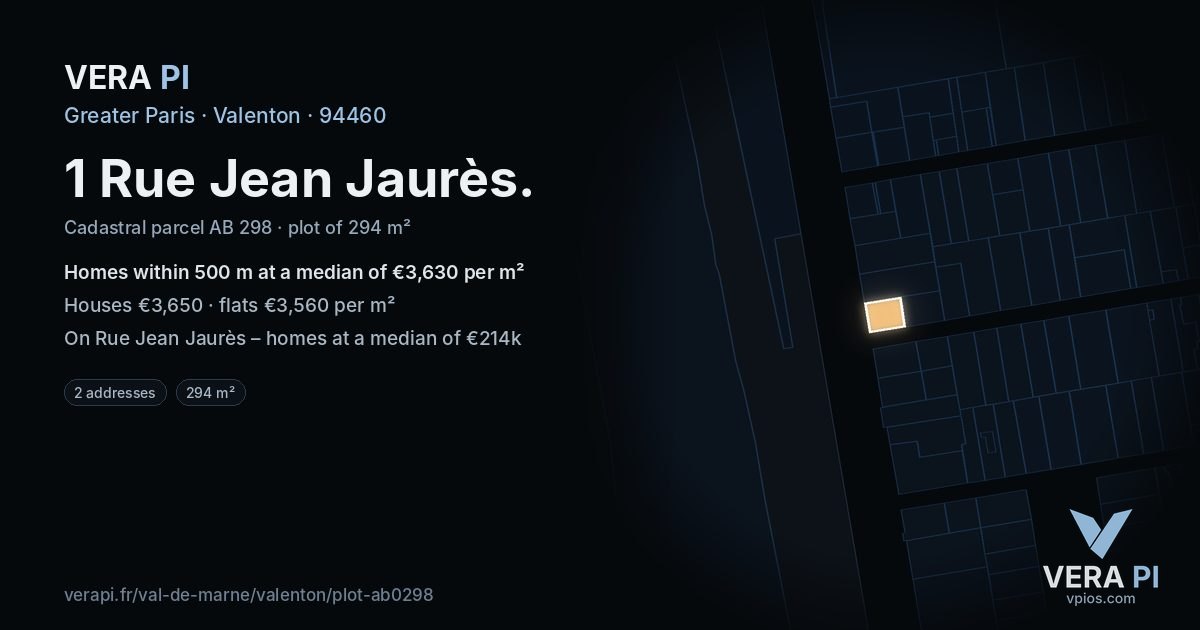 1 Rue Jean Jaurès, Valenton at night – the plot lit, the parcels around coloured by the prices near them