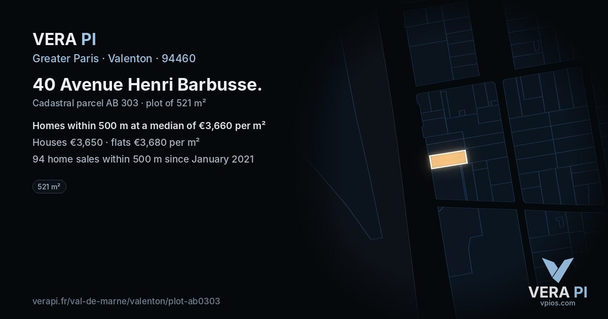 40 Avenue Henri Barbusse, Valenton at night – the plot lit, the parcels around coloured by the prices near them