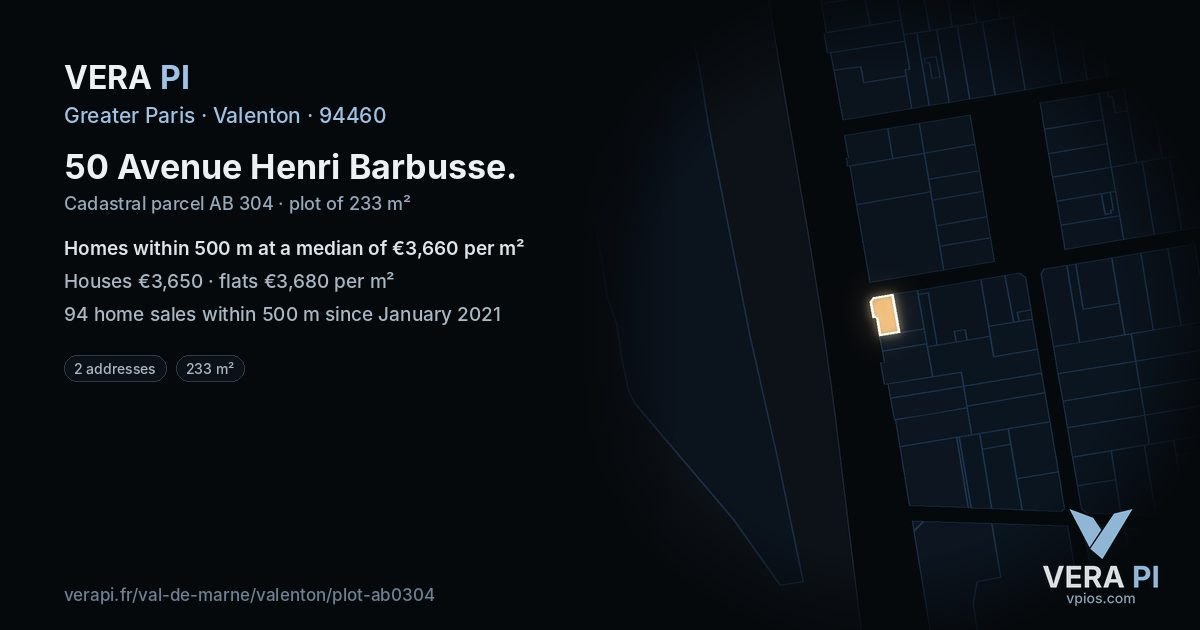 50 Avenue Henri Barbusse, Valenton at night – the plot lit, the parcels around coloured by the prices near them