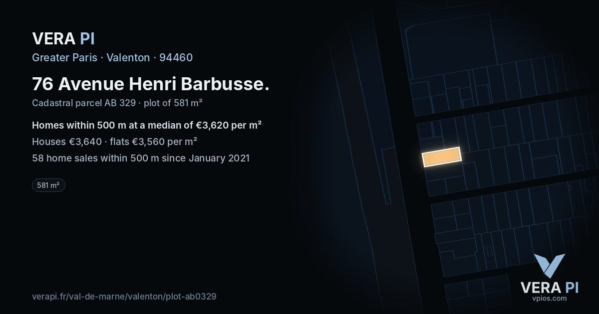 76 Avenue Henri Barbusse, Valenton at night – the plot lit, the parcels around coloured by the prices near them