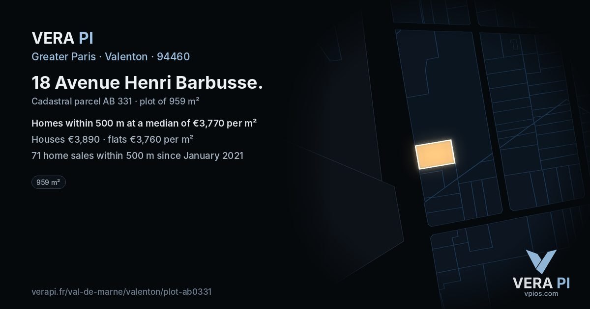 18 Avenue Henri Barbusse, Valenton at night – the plot lit, the parcels around coloured by the prices near them