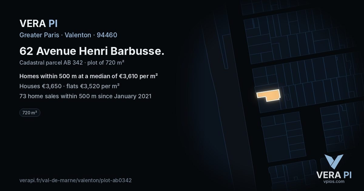 62 Avenue Henri Barbusse, Valenton at night – the plot lit, the parcels around coloured by the prices near them