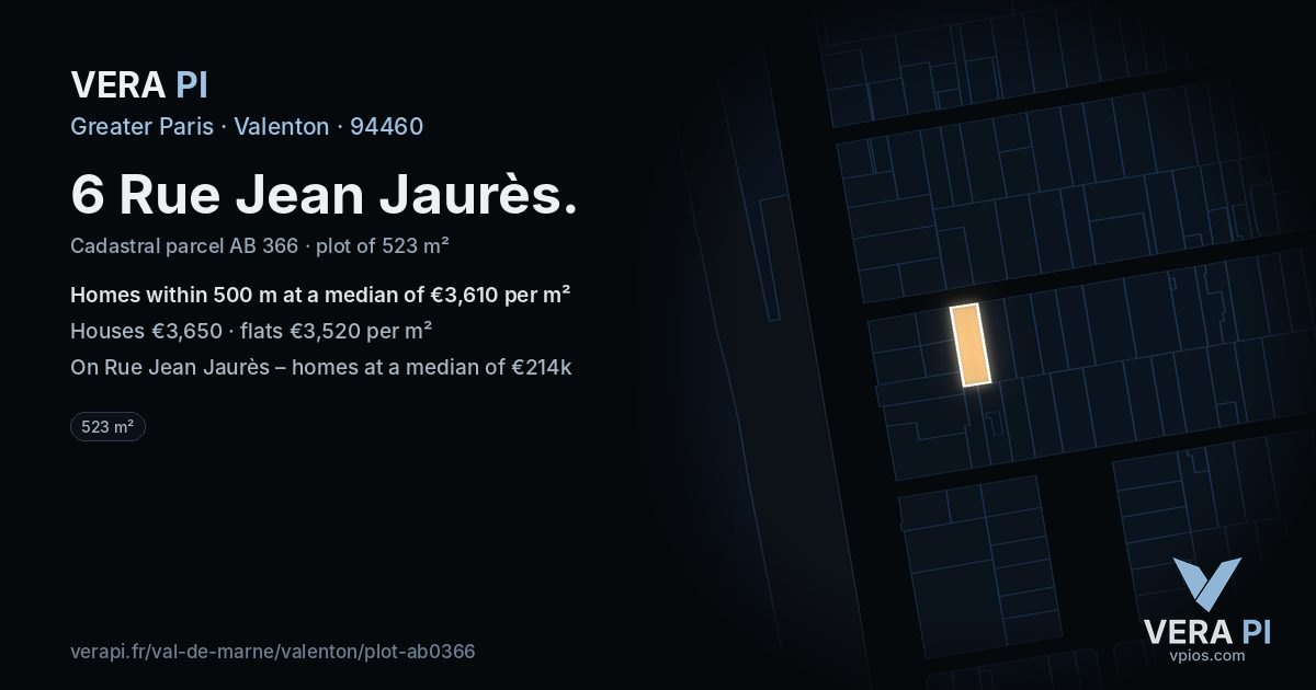 6 Rue Jean Jaurès, Valenton at night – the plot lit, the parcels around coloured by the prices near them