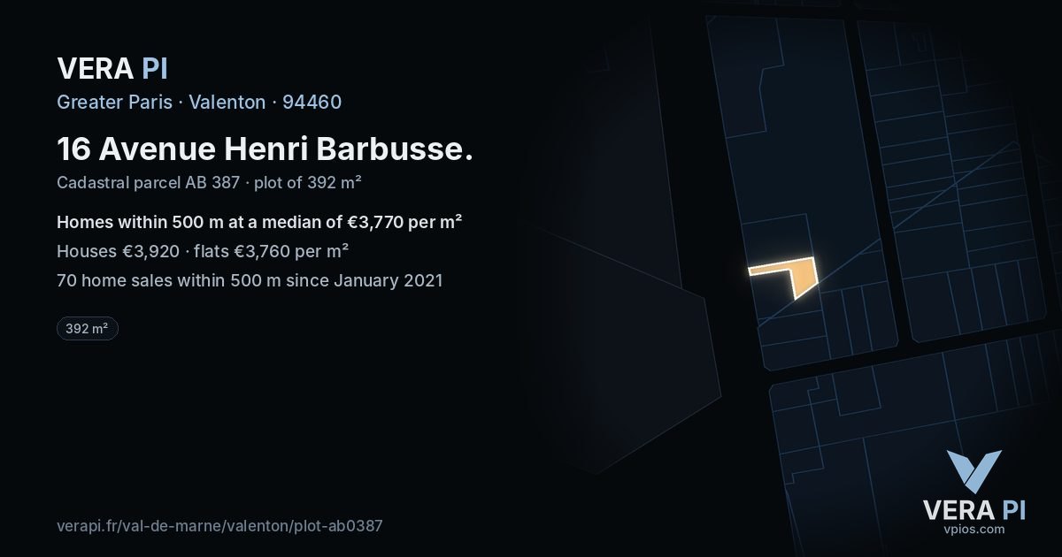 16 Avenue Henri Barbusse, Valenton at night – the plot lit, the parcels around coloured by the prices near them