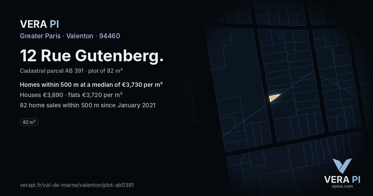 12 Rue Gutenberg, Valenton at night – the plot lit, the parcels around coloured by the prices near them
