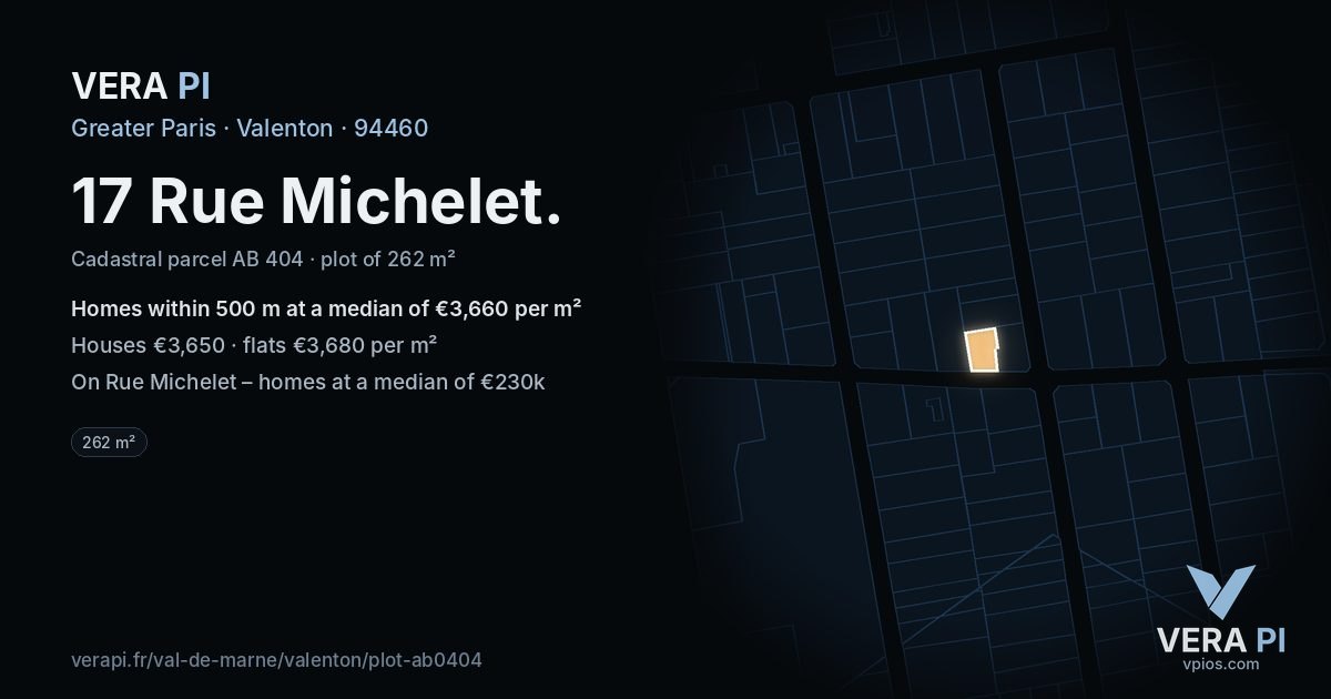 17 Rue Michelet, Valenton at night – the plot lit, the parcels around coloured by the prices near them