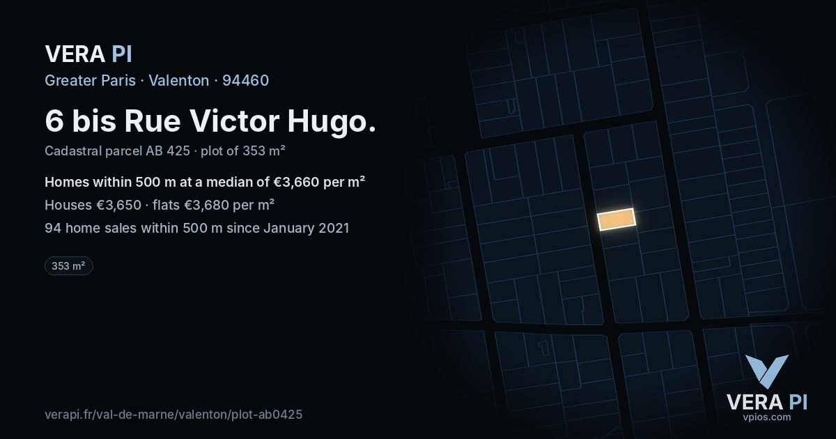 6 bis Rue Victor Hugo, Valenton at night – the plot lit, the parcels around coloured by the prices near them