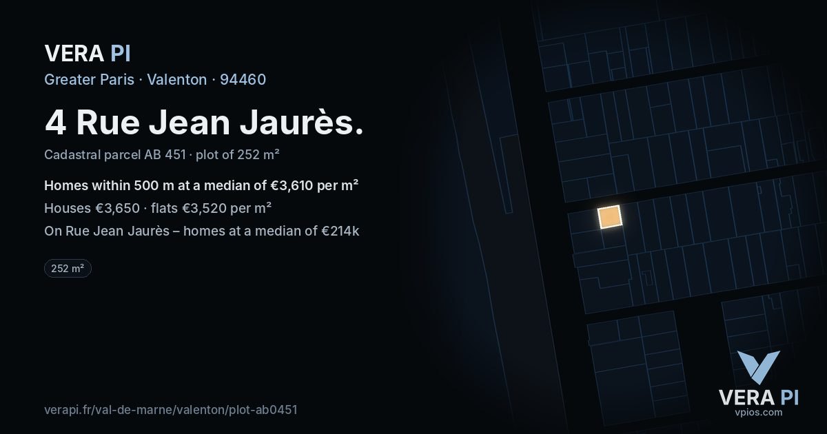 4 Rue Jean Jaurès, Valenton at night – the plot lit, the parcels around coloured by the prices near them