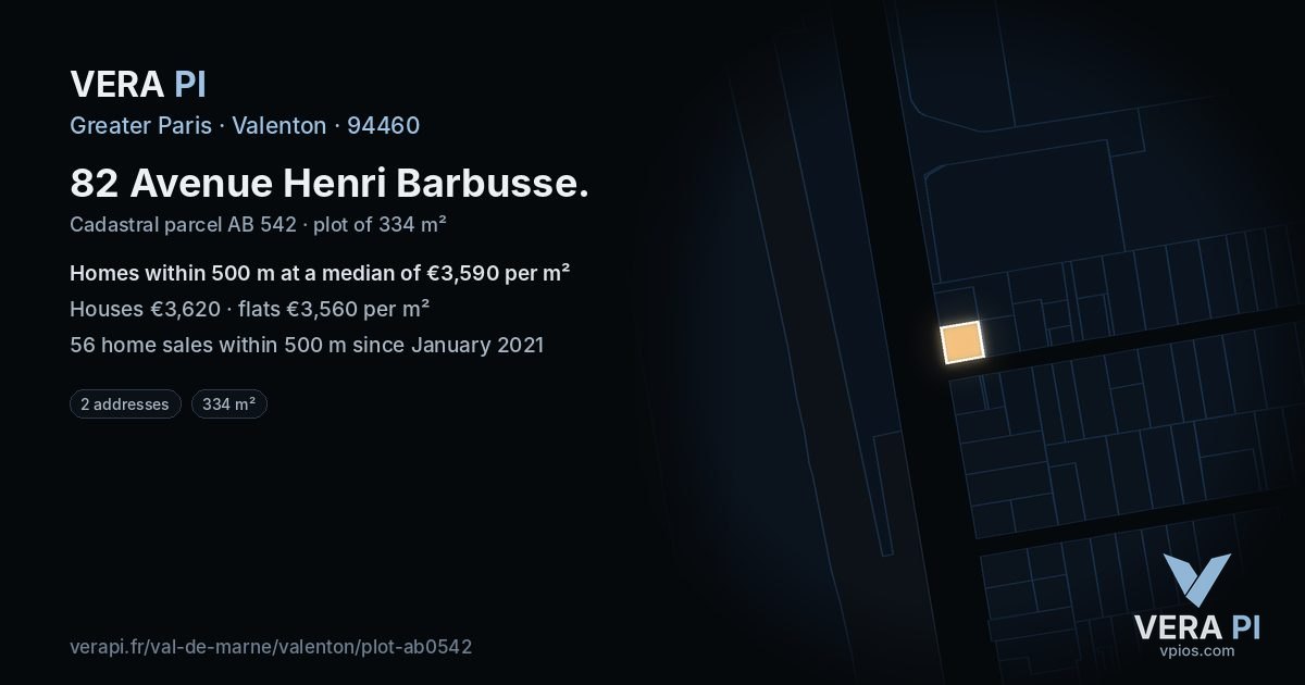 82 Avenue Henri Barbusse, Valenton at night – the plot lit, the parcels around coloured by the prices near them