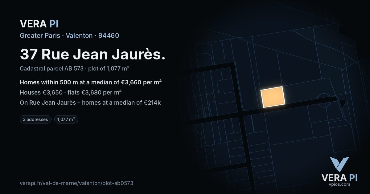 37 Rue Jean Jaurès, Valenton at night – the plot lit, the parcels around coloured by the prices near them