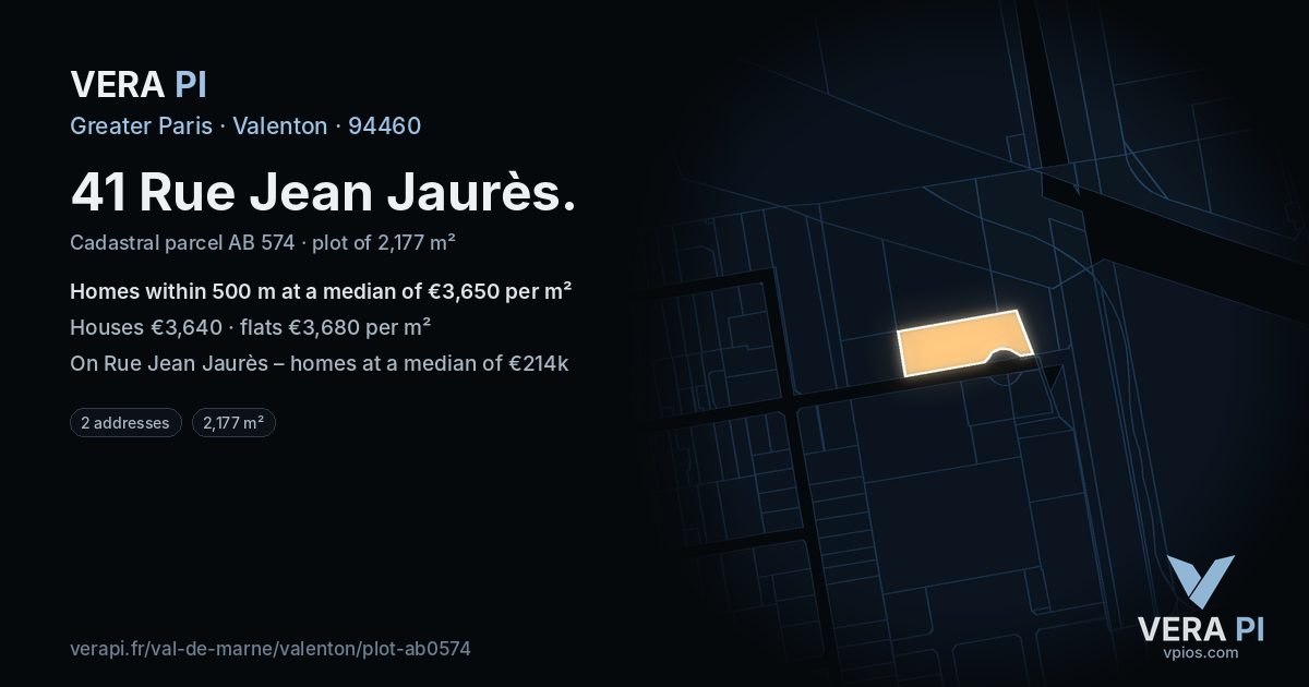 41 Rue Jean Jaurès, Valenton at night – the plot lit, the parcels around coloured by the prices near them