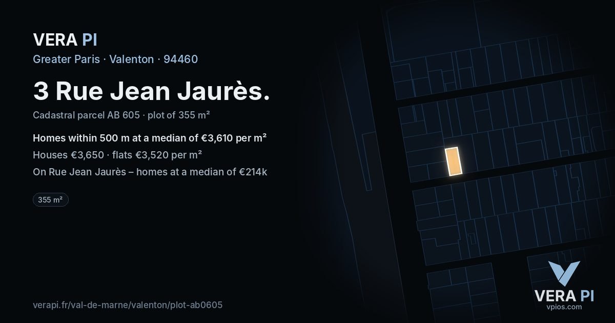 3 Rue Jean Jaurès, Valenton at night – the plot lit, the parcels around coloured by the prices near them