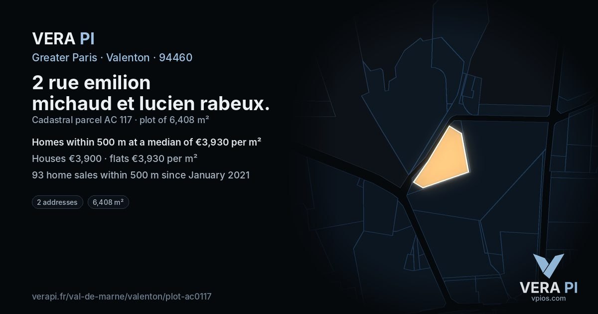 2 rue emilion michaud et lucien rabeux, Valenton at night – the plot lit, the parcels around coloured by the prices near them