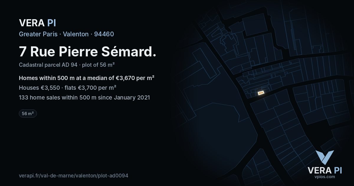 7 Rue Pierre Sémard, Valenton at night – the plot lit, the parcels around coloured by the prices near them