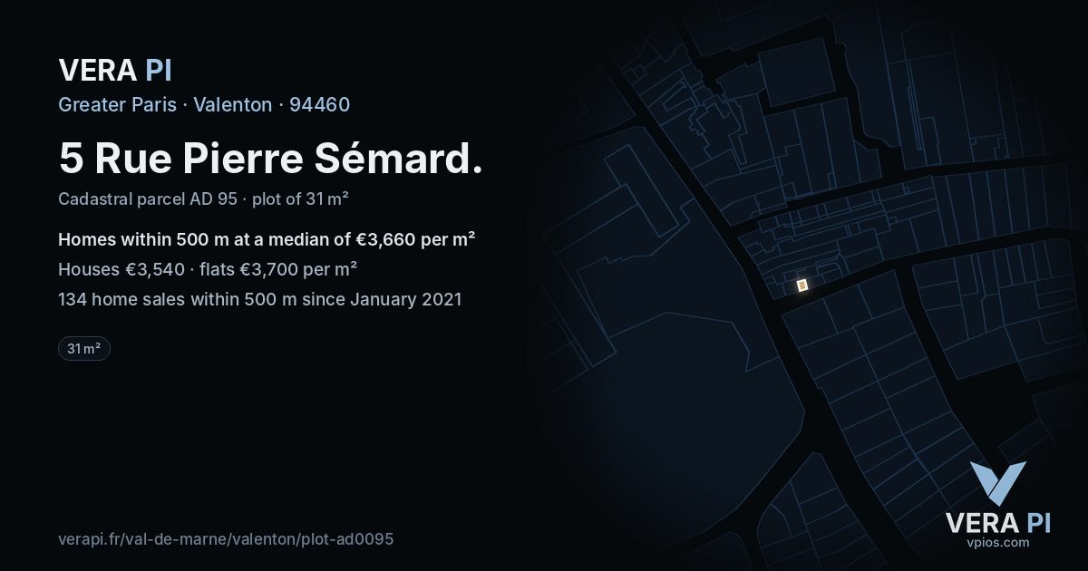 5 Rue Pierre Sémard, Valenton at night – the plot lit, the parcels around coloured by the prices near them