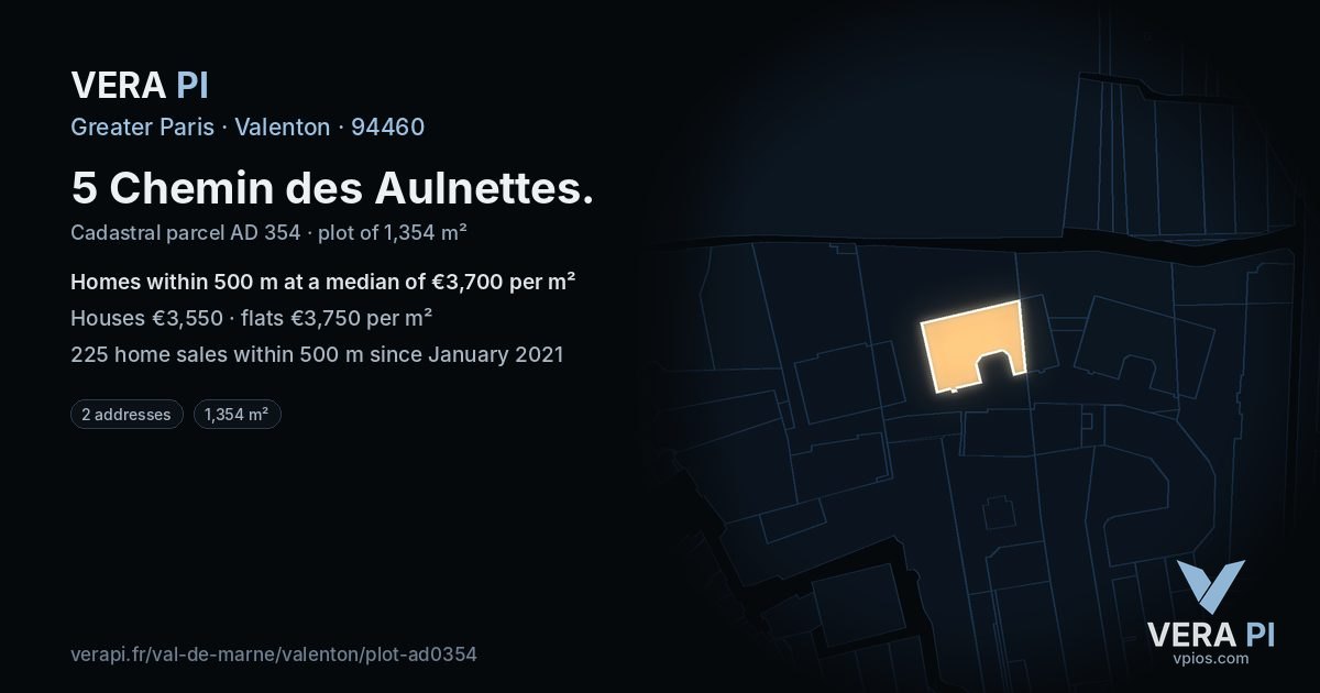 5 Chemin des Aulnettes, Valenton at night – the plot lit, the parcels around coloured by the prices near them