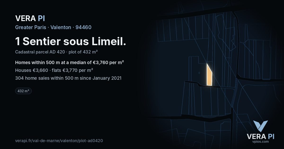 1 Sentier sous Limeil, Valenton at night – the plot lit, the parcels around coloured by the prices near them
